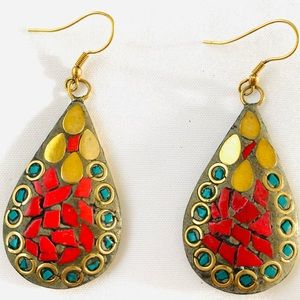 Handmade multi color brass earring